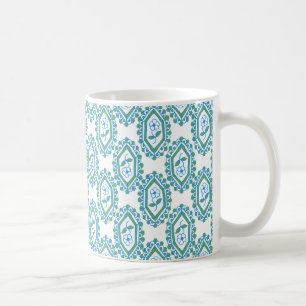 Caneca De Café Padrão Floral do Periwinkle Vintage Branco Chic Bl