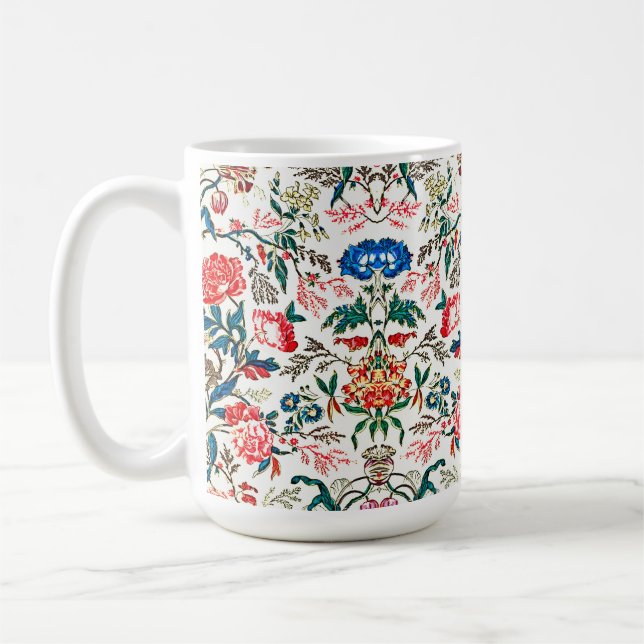 Caneca De Café Padrão Floral do século XIX Vermelho Verde Azul (Esquerda)