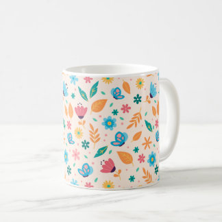 Caneca De Café Padrão Floral e Borboleta