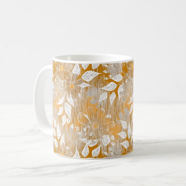 Caneca De Café Padrão floral elegante. (Frente Esquerda)