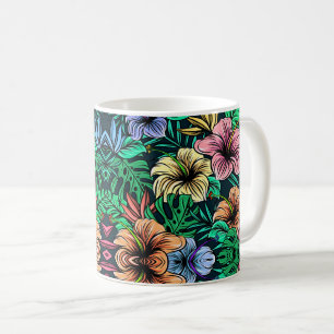 Caneca De Café Padrão Floral Elegante com Botânica Vibrante