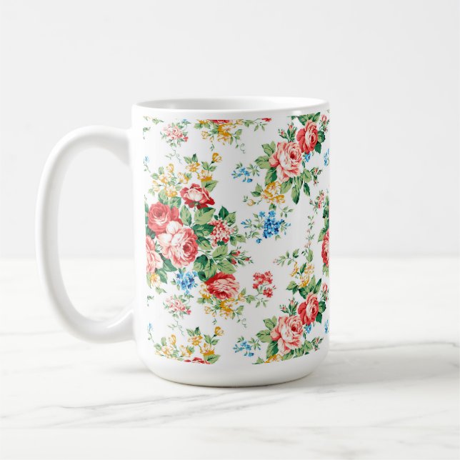 Caneca De Café Padrão Floral Elegante com Elemento Rosa Design (Esquerda)