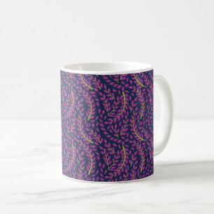 Caneca De Café Padrão Floral Elegante com Folhas Vermelhas e Azui