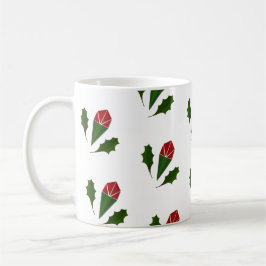 Caneca De Café Padrão Floral Elegante de Rosas vermelhas e Folhas