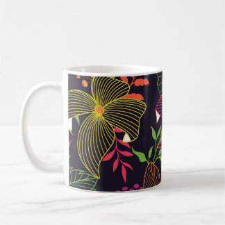 Caneca De Café Padrão floral elegante, design artístico.