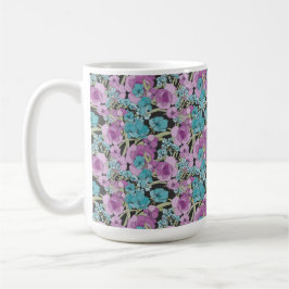 Caneca De Café Padrão Floral Elegante Fundo Preto Púrpura Rosa