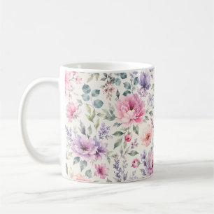 Caneca De Café Padrão Floral em Aquarela   Botânica Elegante 
