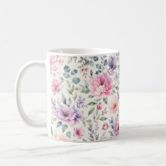 Caneca De Café Padrão Floral em Aquarela | Botânica Elegante