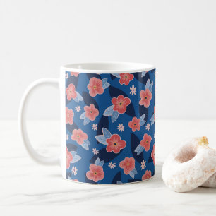 Caneca De Café Padrão floral em rosa e azul