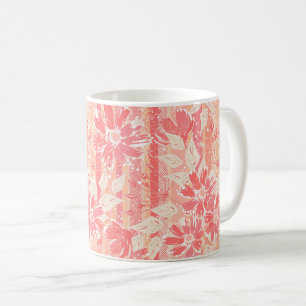 Caneca De Café Padrão floral em tons de pêssego modernos