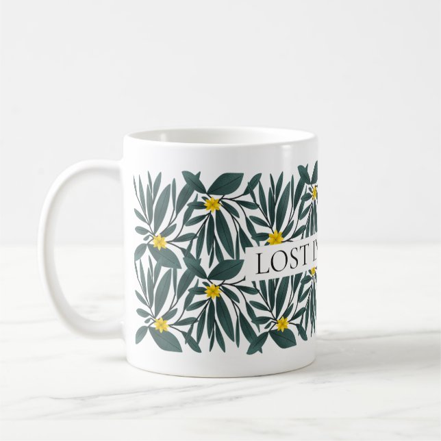 Caneca De Café Padrão Floral Escuro "Perdido na Realidade" (Esquerda)