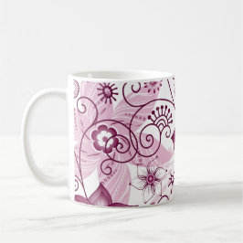Caneca De Café Padrão Floral Espiral Rosa e Branco