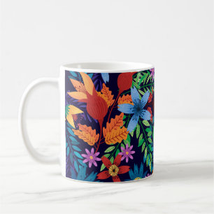 Caneca De Café Padrão Floral Exótico Colorido-32436