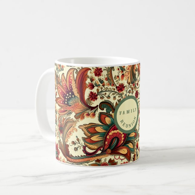 Caneca De Café Padrão Floral Floral de Paisley inspirado na Medie (Frente Esquerda)