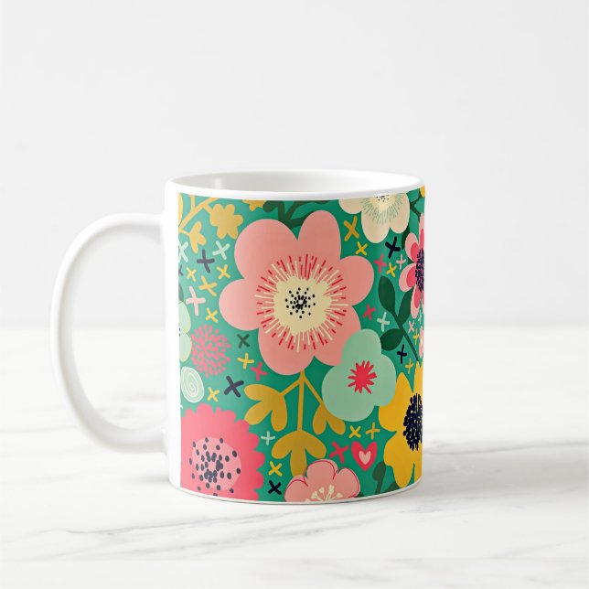 Caneca De Café Padrão Floral Funky (Esquerda)