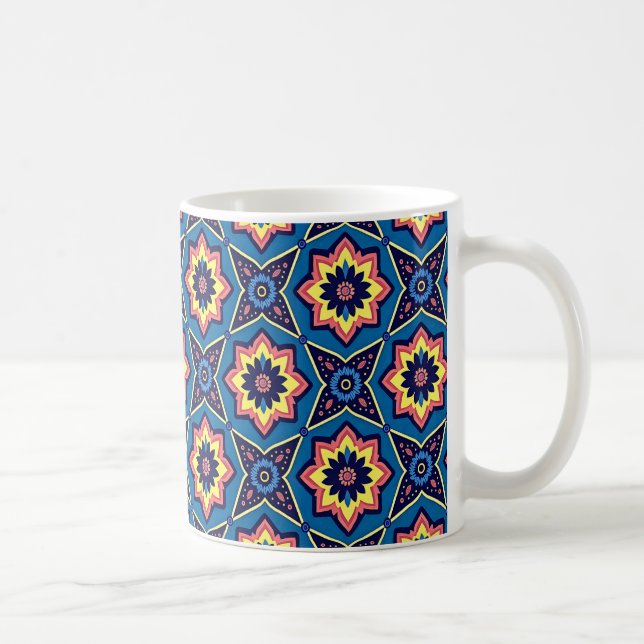 Caneca De Café Padrão Floral Geométrico de Boho Vibrante (Direita)