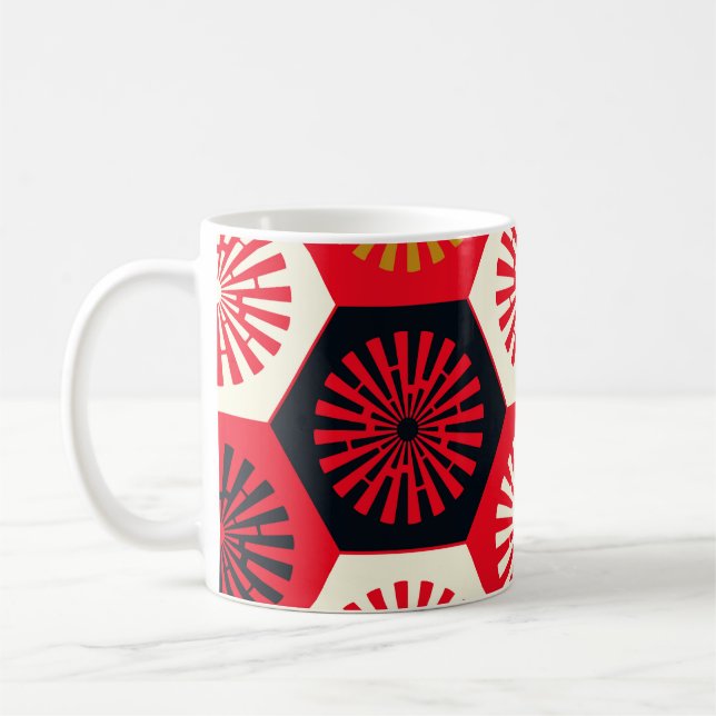 Caneca De Café Padrão Floral Hexagonal Estilo Asiático (Esquerda)