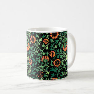 Caneca De Café Padrão Floral Intricado com Folhas Verdes