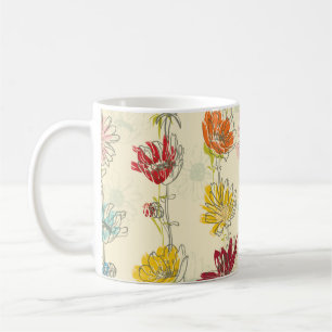 Caneca De Café Padrão Floral Invisível Com flores desenhadas à mã