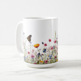 Caneca De Café Padrão Floral Jardim Botânico Borboleta Flor Silve
