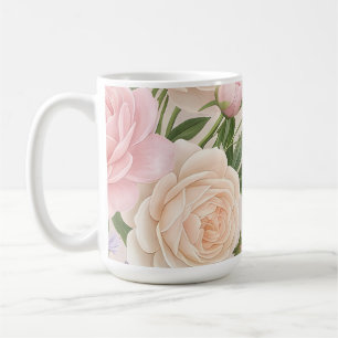 Caneca De Café Padrão Floral Jardim de Rosas Romântico Tom de Ros