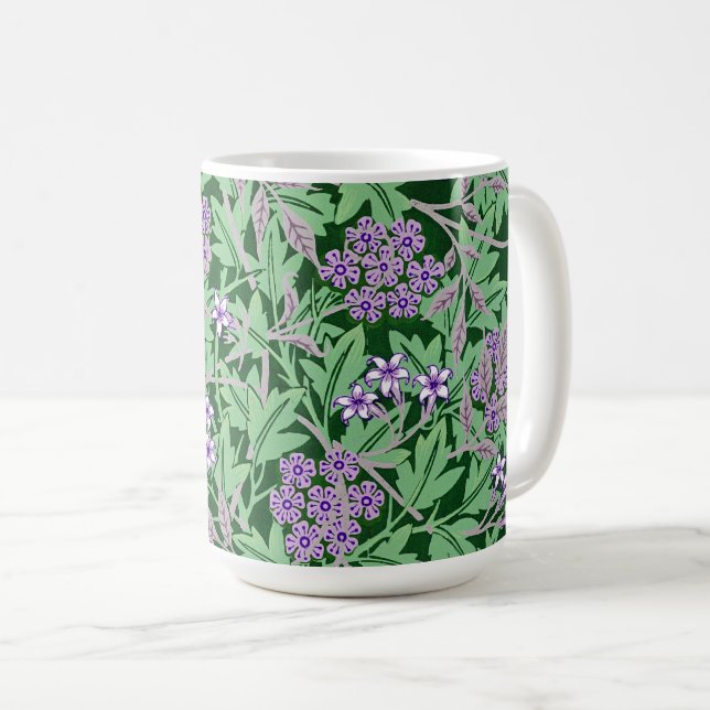Caneca De Café Padrão floral lilás e verde (Frente Esquerda)