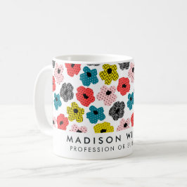 Caneca De Café Padrão Floral Moderno Colorido Nome Personalizado