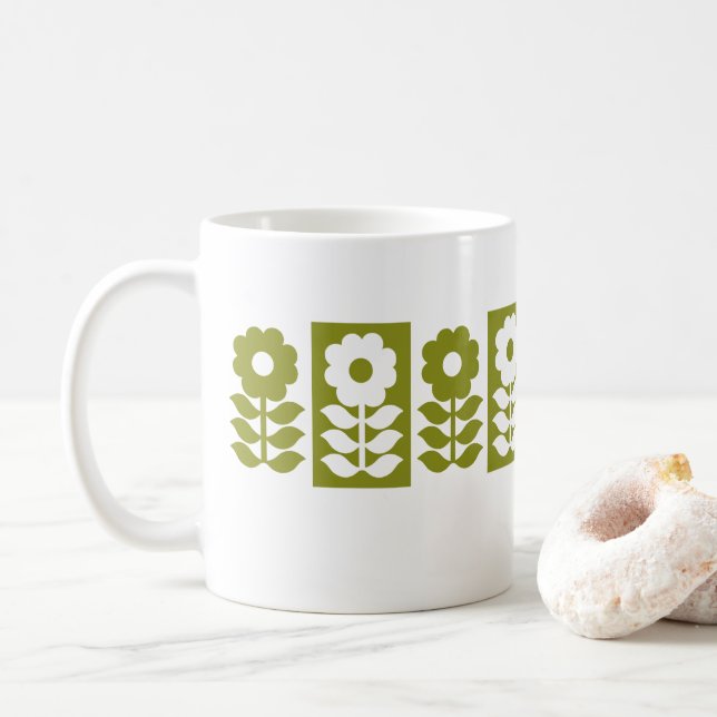 Caneca De Café Padrão Floral Moderno do meio século (Com Donut)