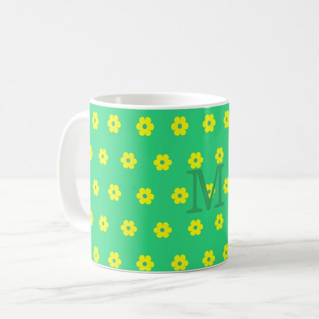 Caneca De Café Padrão floral moderno elegante da margarida (Frente Esquerda)