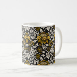 Caneca De Café Padrão floral ornamentado com grandes flores doura