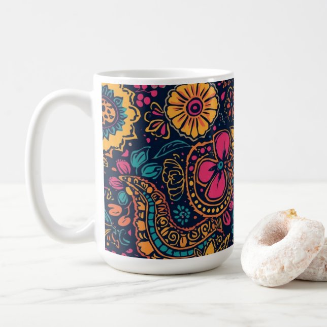 Caneca De Café Padrão Floral Paisley (Com Donut)