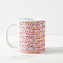 Caneca De Café Padrão Floral Pastel Adorável Rosa Macio Feminino