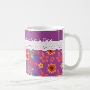 Caneca De Café Padrão Floral Personalizado em Magenta, Lace Faux