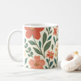 Caneca De Café Padrão Floral Pintado à Mão – Botânica Colorida