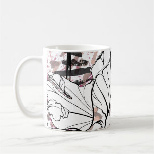 Caneca De Café Padrão Floral Preto e Branco Invisível. Ar Moderno