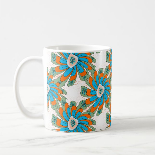 Caneca De Café Padrão floral rasteiro com flores de abstrato. Abs (Esquerda)