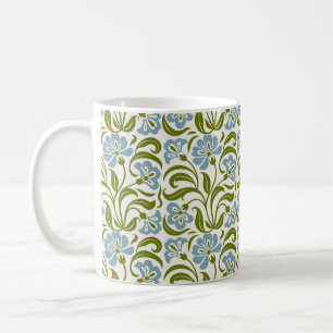Caneca De Café Padrão Floral Retro Botânica Azul Verde Vintage
