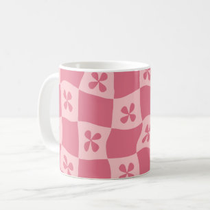 Caneca De Café Padrão Floral Retro-Rosa Verificado