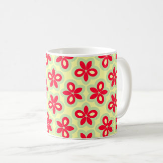 Caneca De Café Padrão Floral Retroativo em Vermelho, Creme e Verd