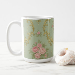 Caneca De Café Padrão Floral Rococó Elegante em Pastéis Suaves