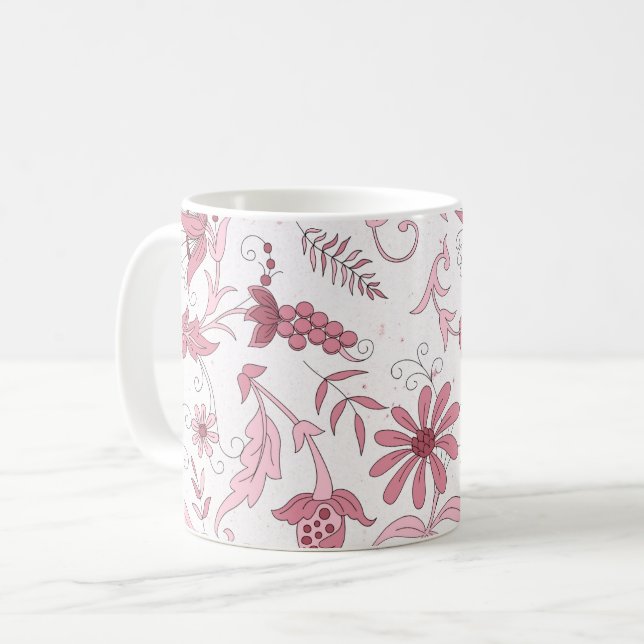 Caneca De Café Padrão Floral Rosa (Frente Esquerda)