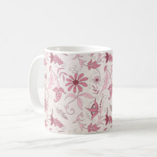 Caneca De Café Padrão Floral Rosa