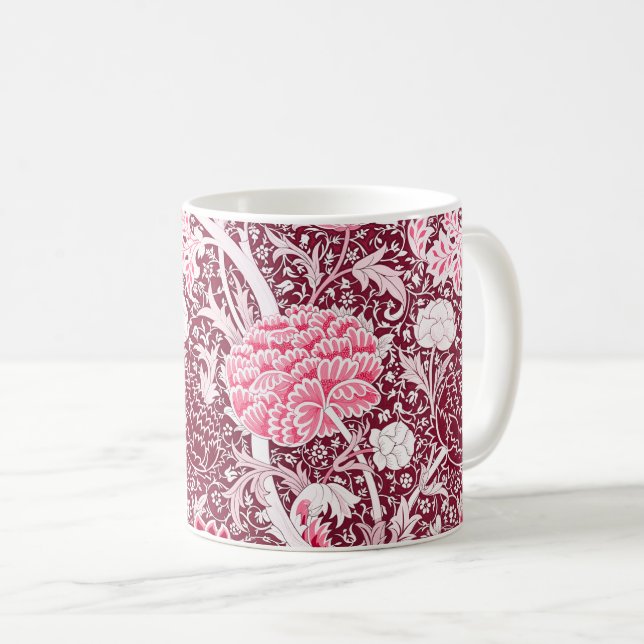 Caneca De Café Padrão Floral Rosa Dourado William Morris (Frente Esquerda)