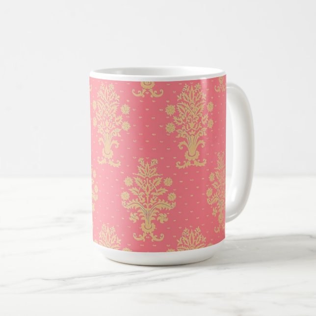 Caneca De Café Padrão Floral Rosa E Dourado (Frente Esquerda)