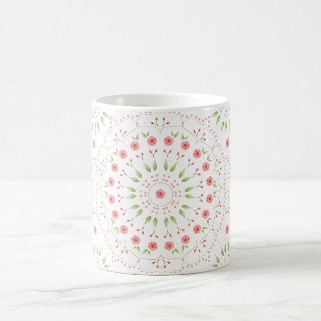 Caneca De Café Padrão Floral Rosa Mandala Minimalista Chic (Centro)