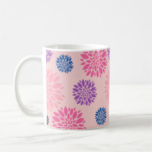 Caneca De Café Padrão Floral Rosa Roxo e Azul Decorativo