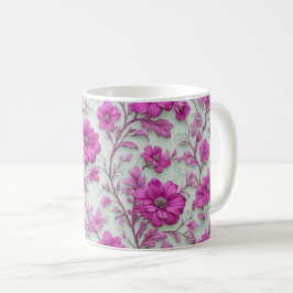 Caneca De Café Padrão Floral Rosa Vibrante Com Flores Magenta