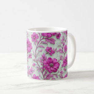 Caneca De Café Padrão Floral Rosa Vibrante Com Flores Magenta