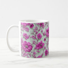 Caneca De Café Padrão Floral Rosa Vibrante Com Flores Magenta