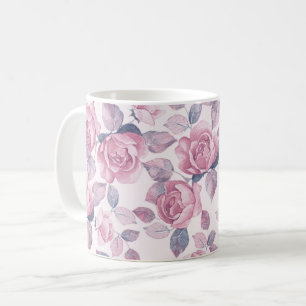 Caneca De Café Padrão floral. Rosas Vintage